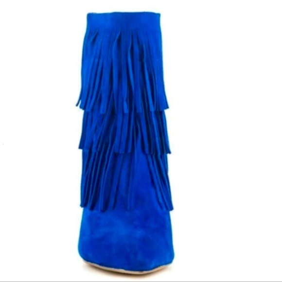 Steve Madden Cobalt Blue Suede Fringe Stiletto Booties Size 10 - Picture 2 of 11